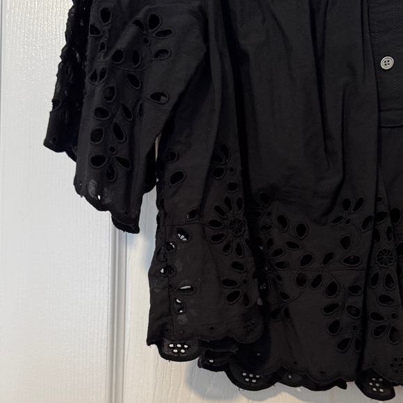 Madewell Black Eyelet Blouse Women Size L - Picture 3 of 8